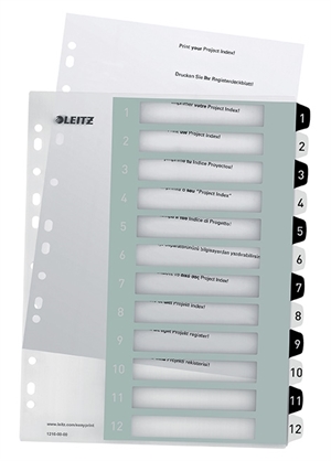 Leitz Register printbar PP A4+ 1-12 hvid/sort