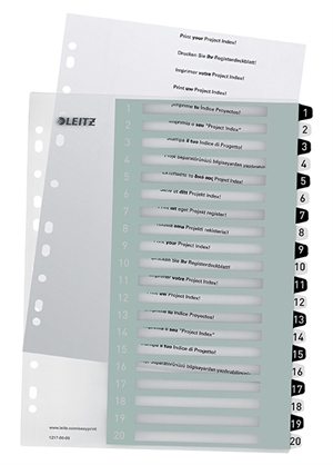 Leitz Register printbar PP A4+ 1-20 hvid/sort