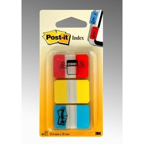 3M Post-it Indexfaner 25,4x38,1 Strong ass. farver - 3 pack