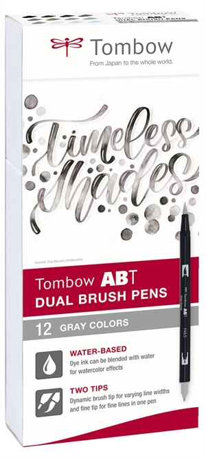 Tombow Marker ABT Dual Brush 12P-3 grey colours (12)