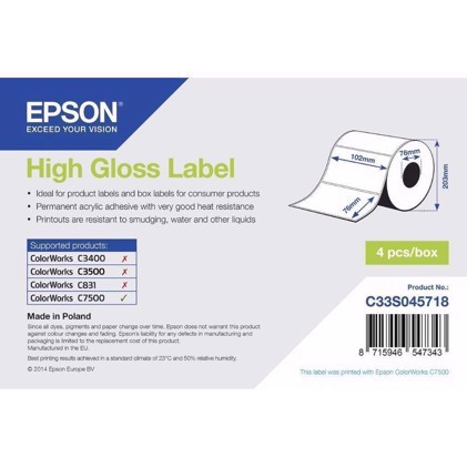 High Gloss Label - udstansede labels  102 mm x 76 mm (1570 labels)