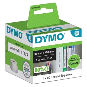 Dymo Labels t/brevordner 38 x 190 mm hvid mm, 110 stk. 