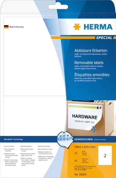 HERMA etiket aftagelig 199,6 x 143,5 mm, 50 stk. 