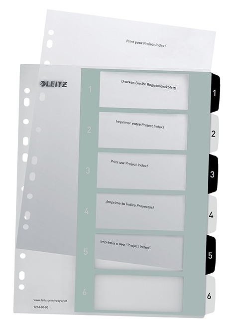 Leitz Register printbar PP A4+ 1-6 hvid/sort