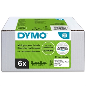 Dymo Label Multi 32 x 57 mm remov white mm, 6 x 1000 stk. 