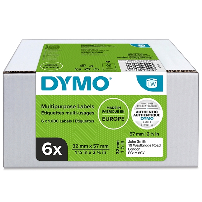 Dymo Label Multi 32 x 57 mm remov white mm, 6 x 1000 stk. 