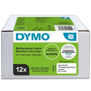 Dymo Label Multi 32 x 57 mm remov white mm, 12 x 1000 stk. 