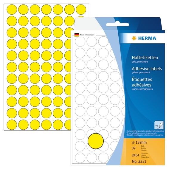 HERMA etiket manuel ø13 gul mm, 2464 stk. 