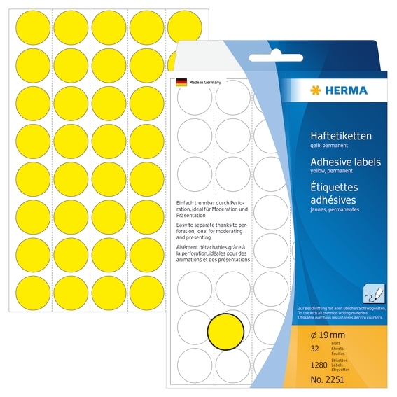 HERMA etiket manuel ø19 gul mm, 1280 stk. 