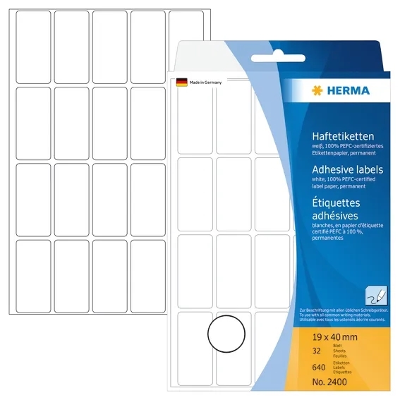 HERMA etiket manuel 19 x 40 hvid mm, 640 stk. 