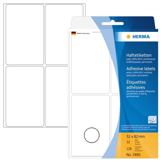 HERMA etiket manuel 52 x 82 hvid mm, 128 stk. 