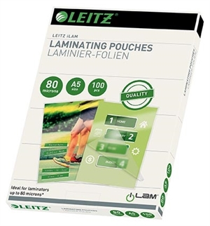 Leitz Lamineringslomme glans 80my A5 (100)