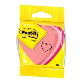 3M Post-it Notes 70 x 70 mm, \'\'hjerte\'\' neon