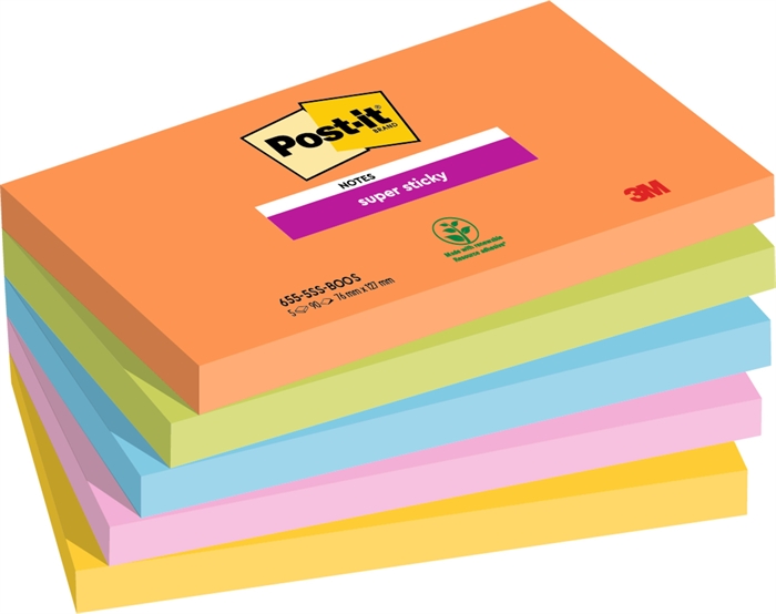 3M Post-it notes super sticky Boost 76 x 127 mm, - 90 ark - 5 pack