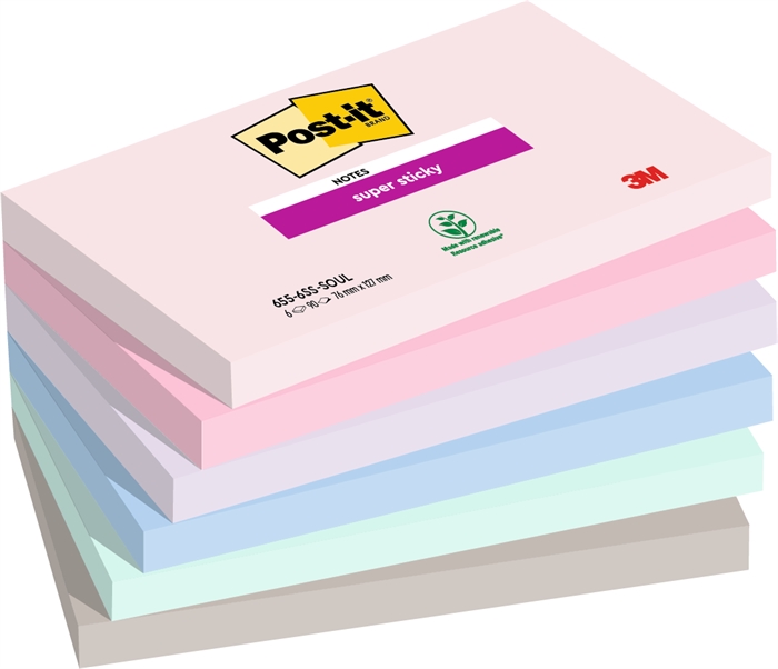 3M Post-it notes super sticky Soulful 76 x 127 mm, - 90 ark - 6 pack