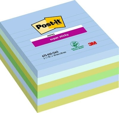 3M Post-it notes super sticky  101 x 101 linjeret Oasis - 6 pack