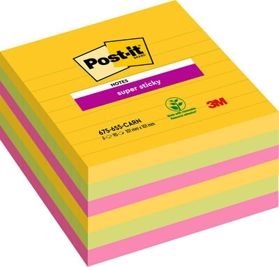 3M Post-it notes super sticky  101 x 101 linjeret Rio de Janeiro - 6 pack