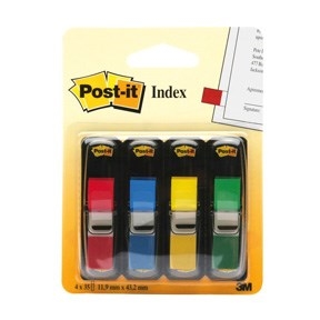 3M Post-it Indexfaner 11,9 x 43,1 mm, ass. farver - 4 pack