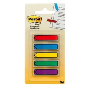 3M Post-it Indexfaner 11,9 x 43,1 mm, "pil" ass. farver - 5 pack