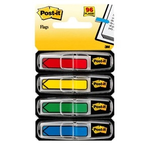 3M Post-it Indexfaner 11,9 x 43,1 mm, "pil" ass. farver - 4 pack