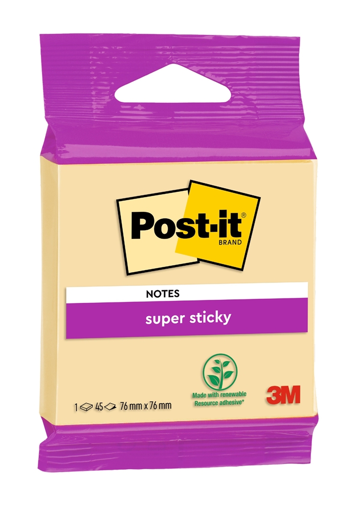 3M Post-it notes super sticky Canary Yellow 76 x 76 mm, - 45 ark