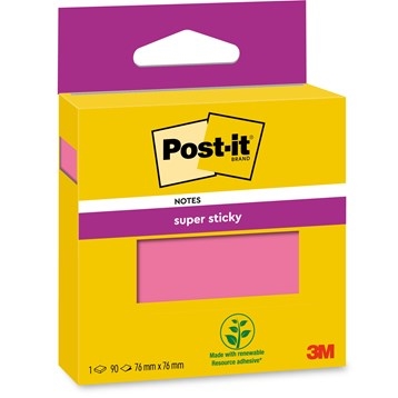 3M Post-it notes super sticky pink 76 x 76 mm, - 90 ark
