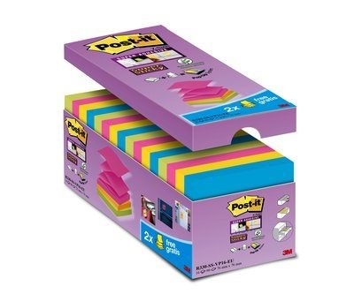 3M Post-it Z-Notes 76 x 76 mm, Super Sticky V-Pack - 16 pack
