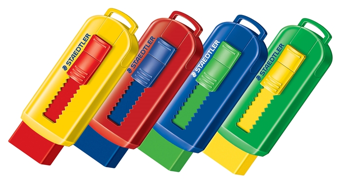 Staedtler Viskelæder PVC frit m/skub funktion ass farver