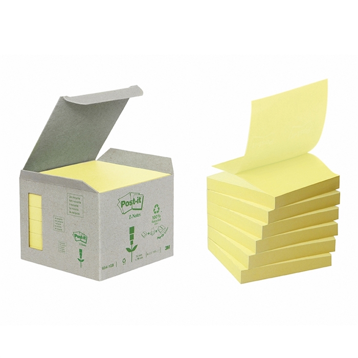 3M Post-it Z-Notes 76 x 76 mm, recycled gul - 6 pack