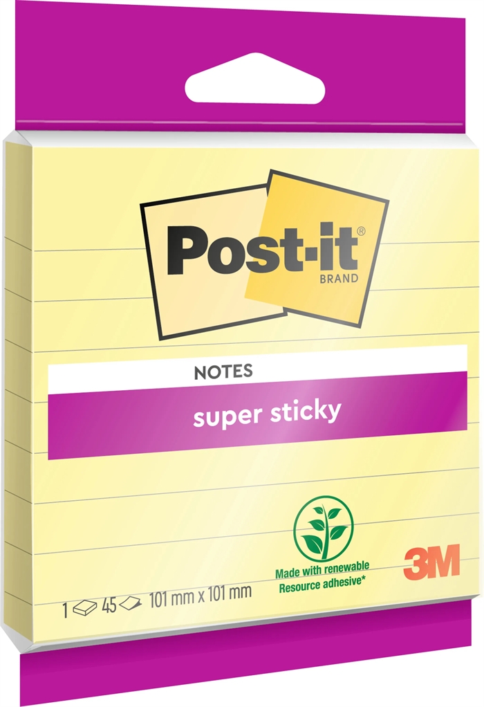 3M Post-it notes super sticky Canary Yellow linjerade 101 x 101mm - 45 ark