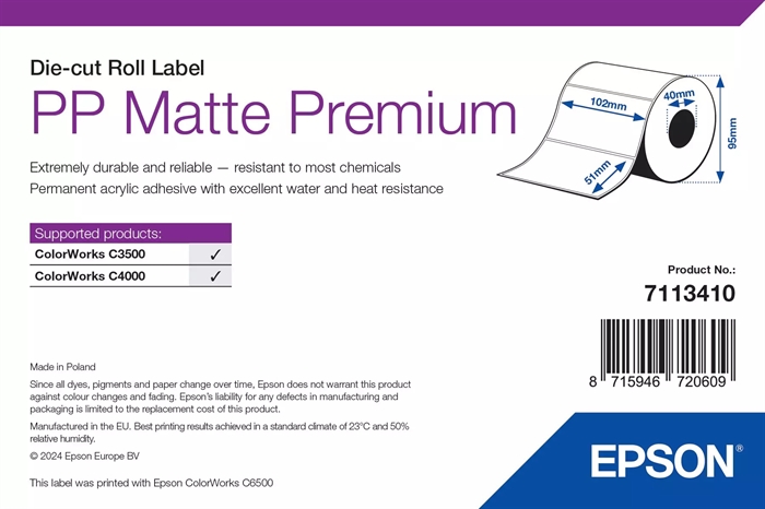 Epson PP Matte Label Premium, Udstansede labels, 102 x 51mm ( 535 Labels )