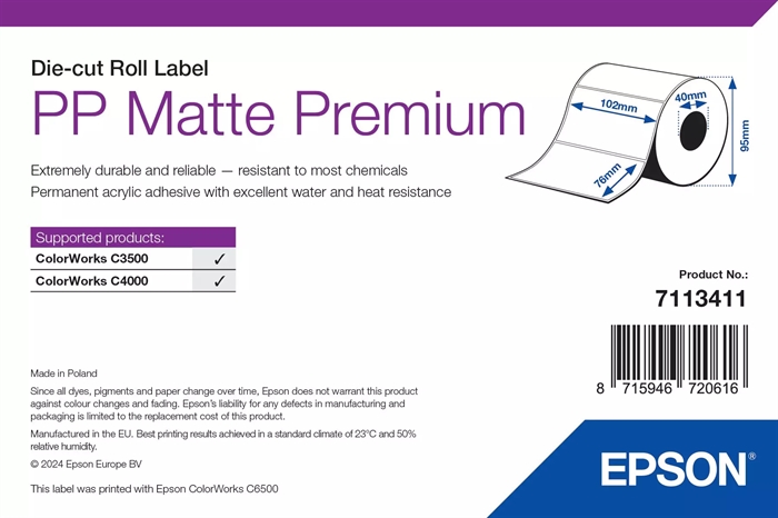Epson PP Matte Label Premium, Udstansede labels, 102 x 76mm ( 365 Labels )