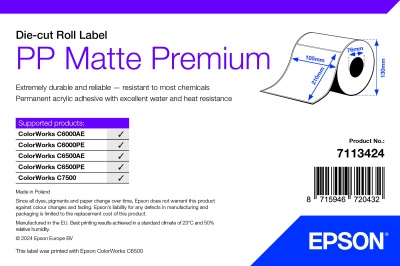 Epson PP Matte Label Premium, Die-cut Roll, 105 x 210 mm, 259 Labels