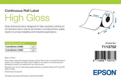 Epson High Gloss Label, endeløse bane, 76 mm x 33 meter