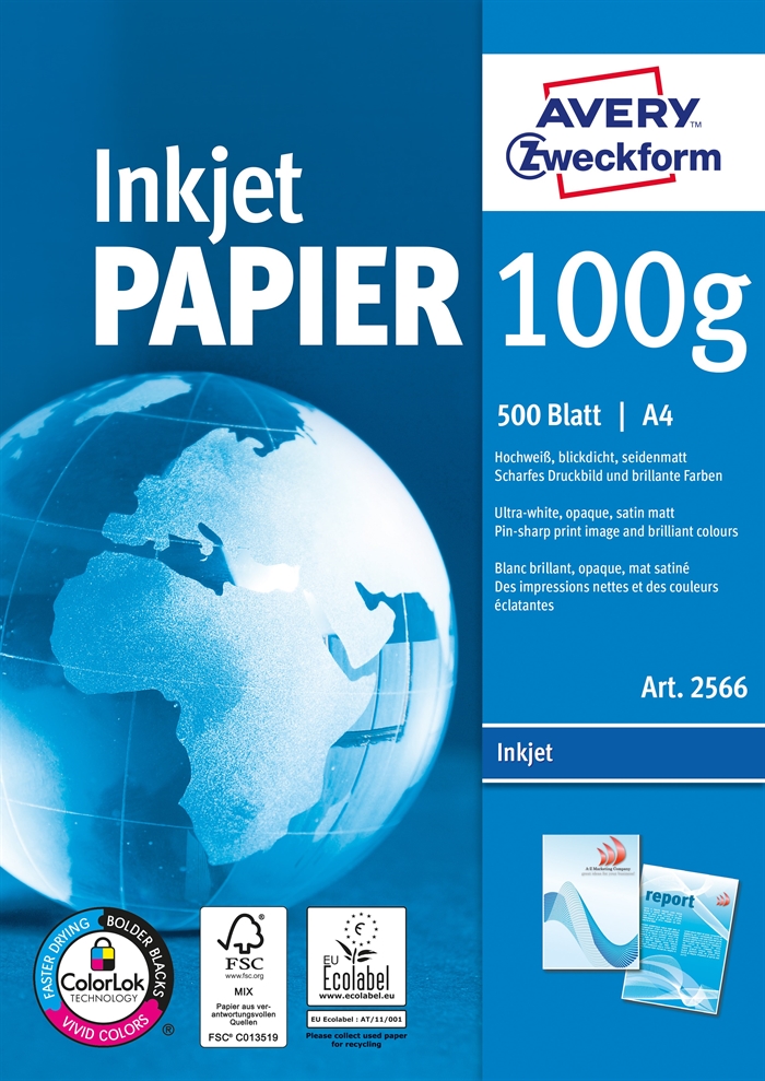 A4 Avery inkjet papir 100 g/m² printerpapir og kopipapir - 500 ark pakke