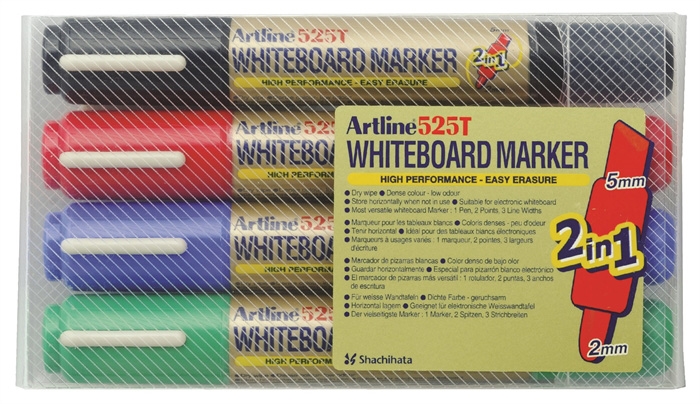 Artline Whiteboard Marker 525T 2-i-1 4-sæt