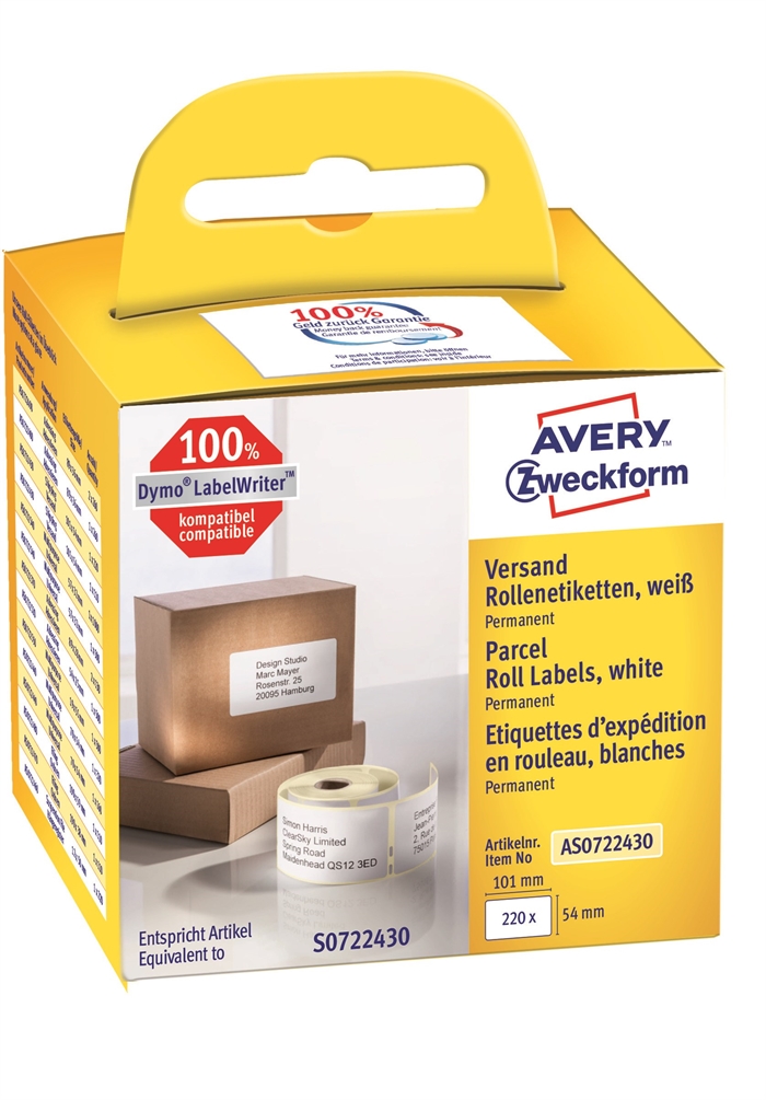 Avery forsendelsesetiket på rulle 101 x 54 mm, 220 stk. 