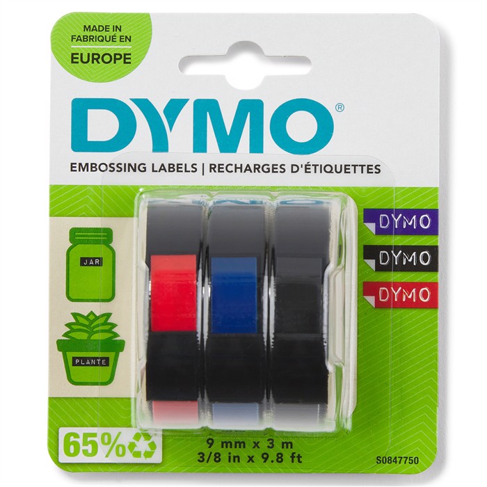 Tape Embosser 9mm x  3m (red/blue/black),3-pack