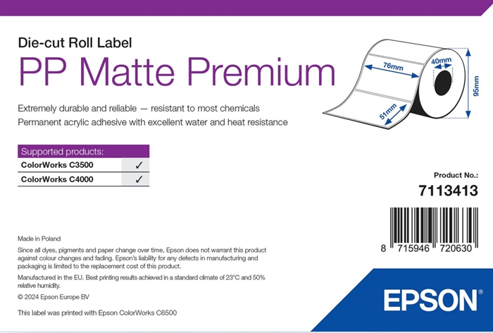 Epson PP Matte Label Premium, Udstansede labels, 76 x 51mm ( 535 Labels )