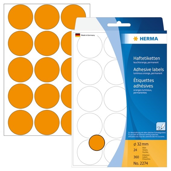 HERMA etiket manuel ø32 neon orange mm, 360 stk. 