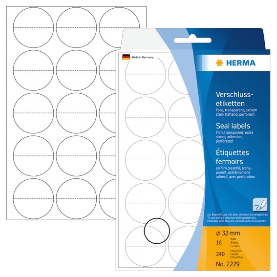 HERMA etiket manuel perforeret ø32 transparent mm, 240 stk. 