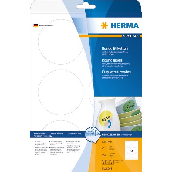 HERMA etiket aftagelig ø85 mm, 600 stk. 