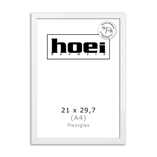 Hvid træramme til foto og plakaterer 21 x 29,7 PLEXI cm ( A4 )