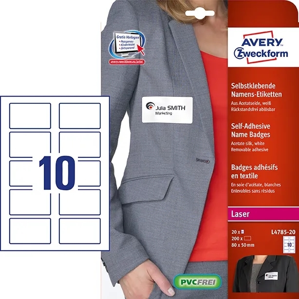 Avery Navne etiket til tekstiler 80 x 50 mm, 200 stk. 