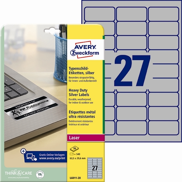 Avery Heavy duty labels silver 63,5 x 29,6  mm, 20 stk. 