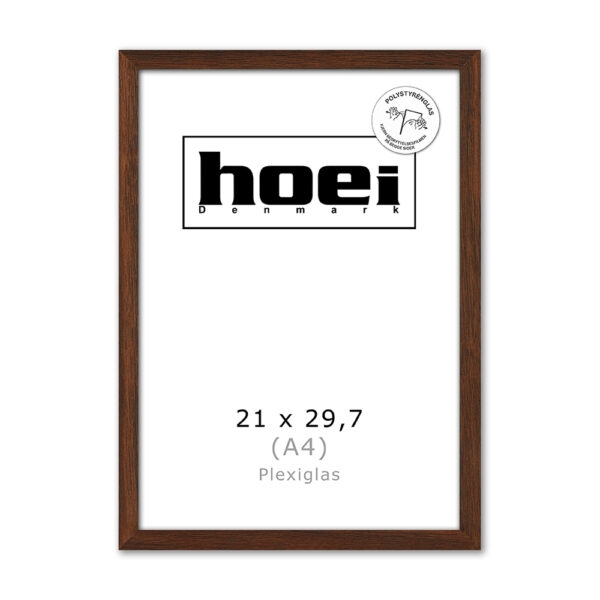 Massiv mørk egetræsramme til foto og plakater 21 x 29,7 cm PLEXI ( A4 ) 