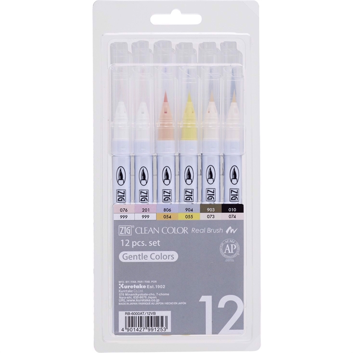 ZIG Clean Color Pensel Pen bløde farver 12-sæt