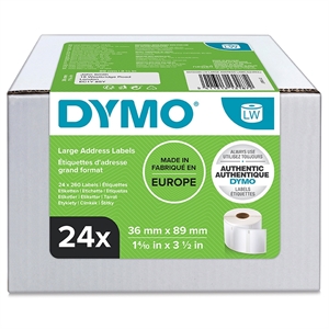 Dymo Label Addressing 36 x 89 perm white mm, 24 rl of 260 labels stk. 