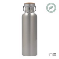 Stainless Steel Drink Bottle 750 ml / 25oz - silver Bamboo lid With Handle