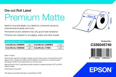 Epson Premium Matte Rulle, udstansede labels 105 mm x 210 mm ( 282 Labels )